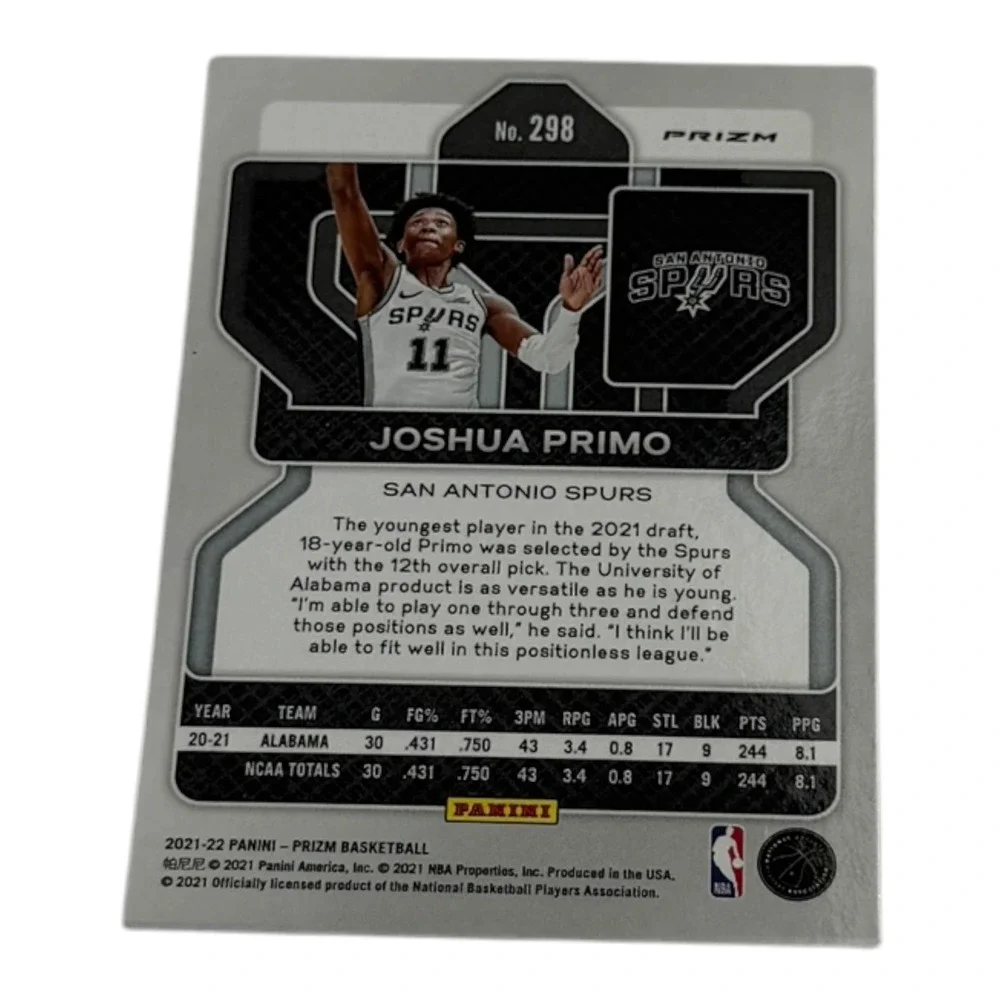 2021-22 Panini Prizm Joshua Primo Red White Blue Prizm RC #298 Spurs Rookie Card - Picture 2 of 2